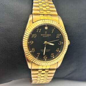 OTTIMO Gold Tone Black Dial WR Japan Quartz Unisex Watch Working New Battery